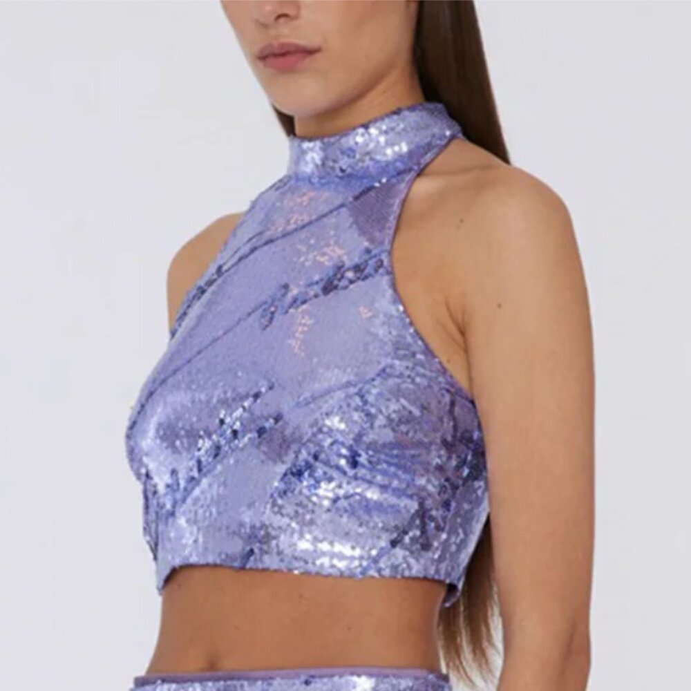 ROTATE BIRGER CHRISTIANSEN sequined high-neck crop top NWT 32 (0/2)